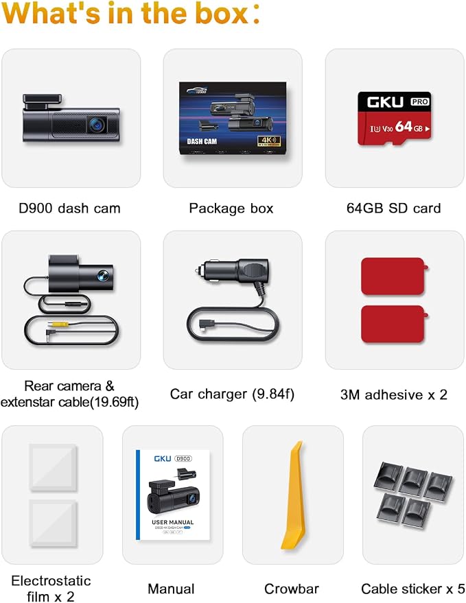 GKU Dash Cam Front and Rear, 4K 60fps+2.5K Dashcam, STARVIS Sensor, 5G WiFi GPS - Image 9
