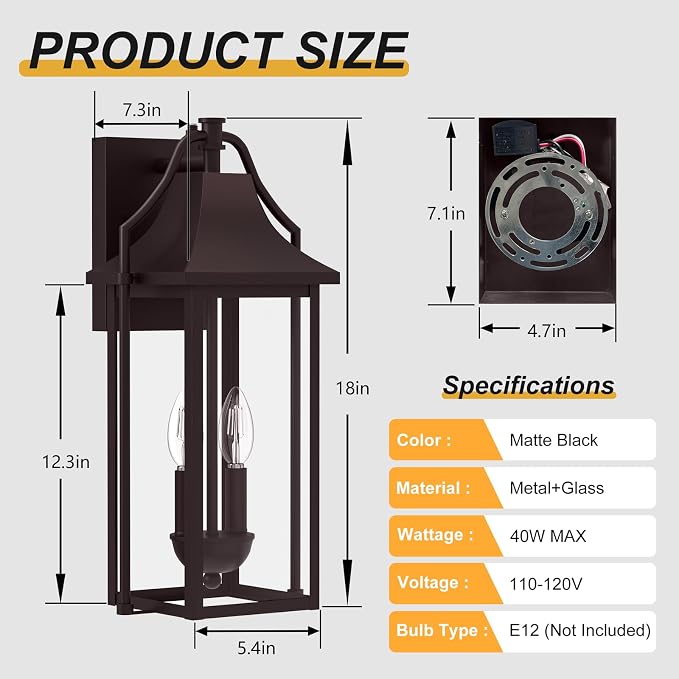 Outdoor Wall Sconce Fixtures, Dusk to Dawn Patio Lights Waterproof - Image 7