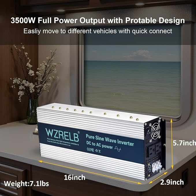 WZRELB 3500W Pure Sine Wave Inverter, Car Power Inverter 48V DC to 110V 120V AC - Image 7