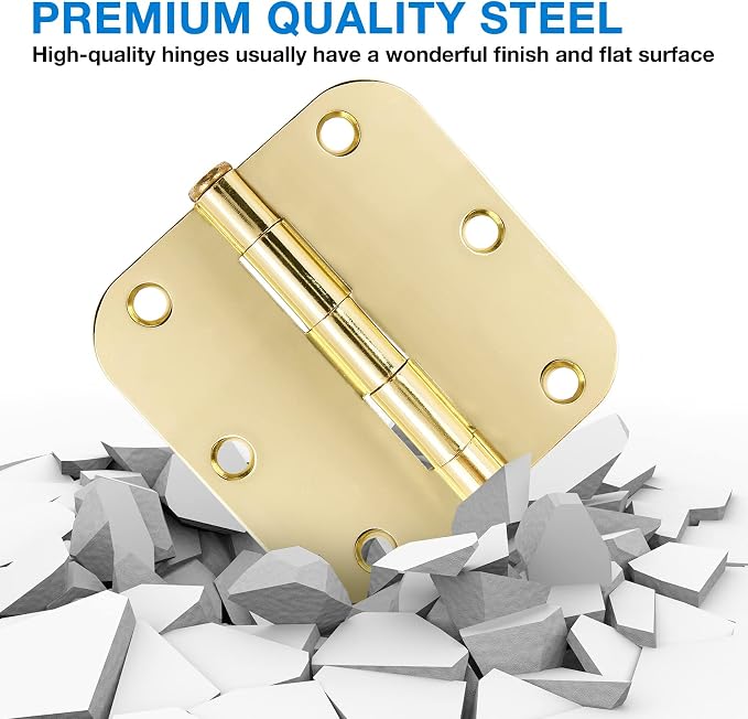 6 Pack Rounded Door Hinges 3.5 inch X 3-1/2" 5/8 Radius, Polished Brass 3 ½ - Image 6