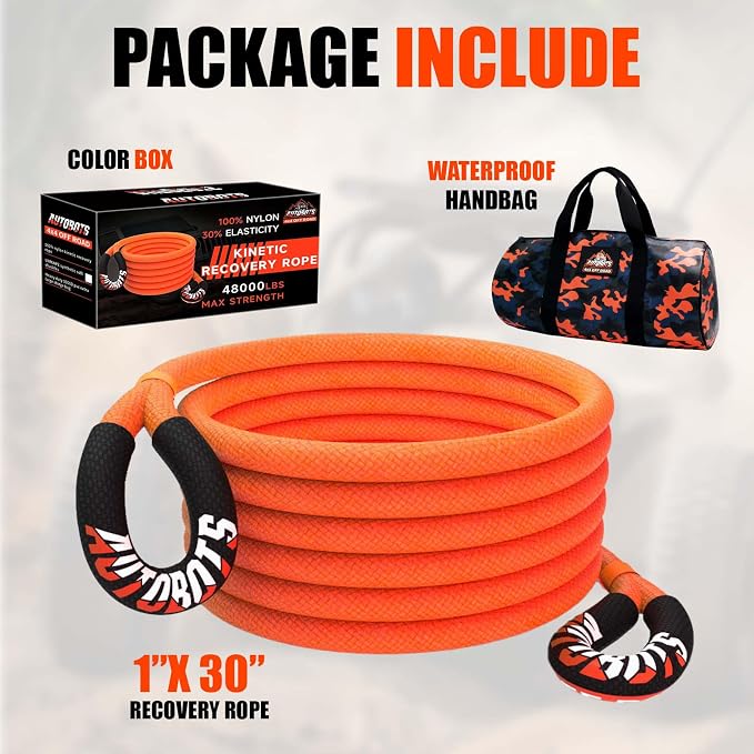 AUTOBOTS Kinetic Recovery Rope 1" x 30',Heavy Duty Tow Rope Tow Strap - Image 6