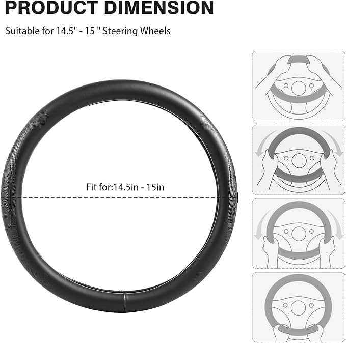 【2025 Model】 High-Grade Real Cowhide Steering Wheel Cover,Black Genuine Leather - Image 6