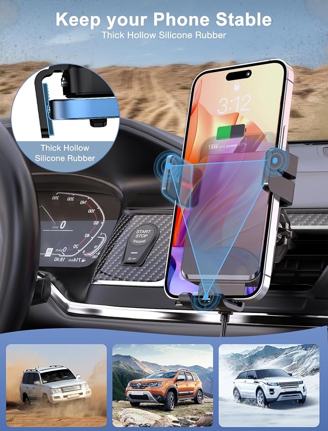 MOKPR Wireless Car Charger, Auto-Clamping Car Mount 15W/10W/7.5W Fast Charging - Image 6