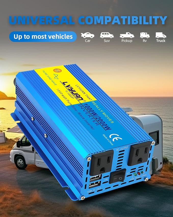LVYUAN 1000 Watt Pure Sine Wave Inverter 12V to 110V 120V DC to AC - Image 8