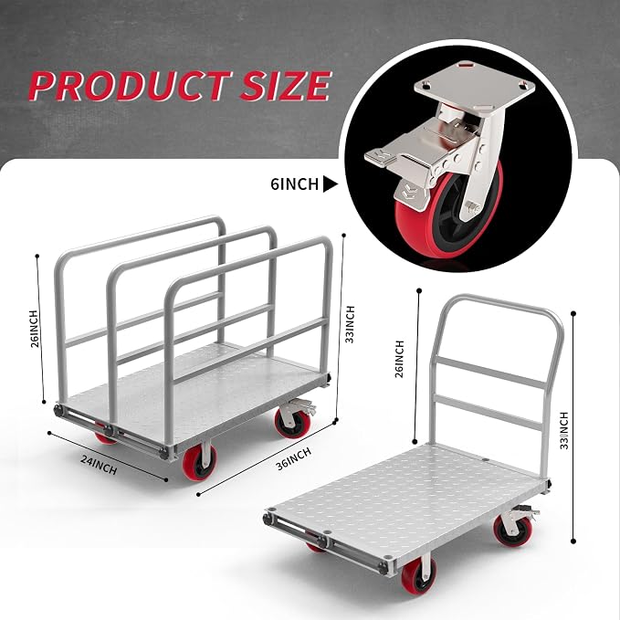 2IN1 Steel Panel Truck Cart, Lumber Cart Drywall Dolly,2500LBS Heavy Duty - Image 7