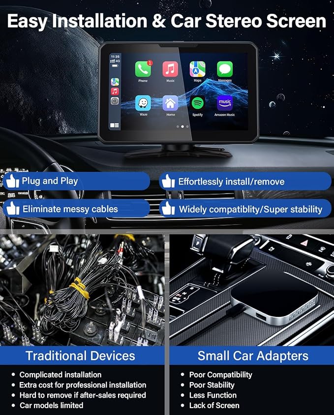 7" HD Apple Carplay Screen for Car,2-in-1 Wireless CarPlay Suitable for Apple - Image 7