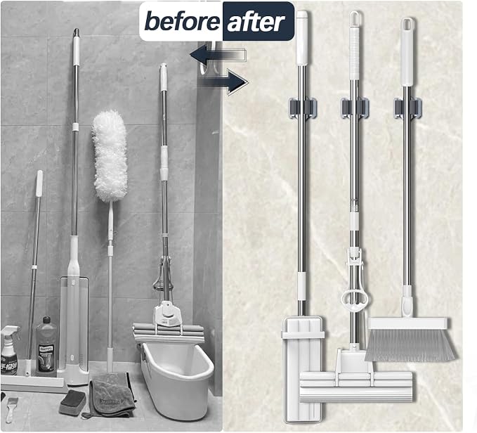 3-H Mop and Broom Holder Big Size Hanging 1 KG Extra, 15 Pack Broom Hanger Wall - Image 6