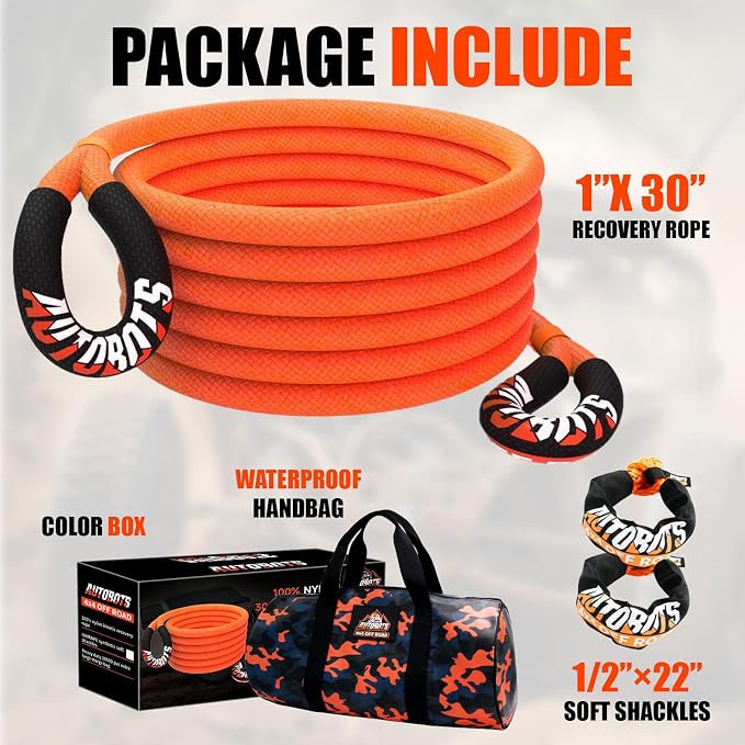 AUTOBOTS Kinetic Recovery Rope 1" x 30'+2 Soft Shackles,Heavy Duty Tow Rope Tow - Image 6