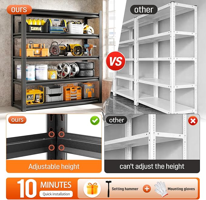 72" H Garage Shelving Unit, Garage Storage Shelves 2500LBS Heavy Duty Shelving - Image 6