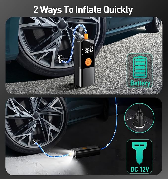 Tire Inflator Portable Air Compressor, 150PSI&20000mAh Battery Air Pump - Image 8