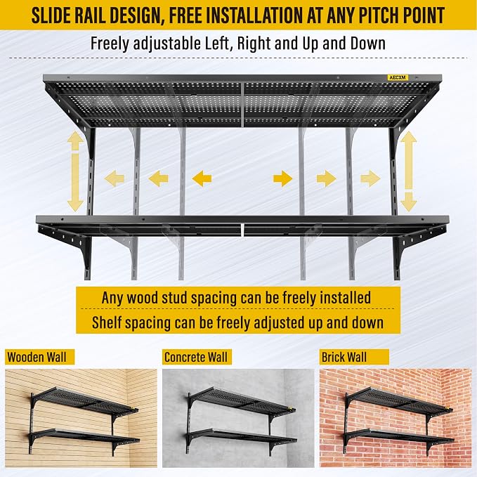 2 Tier 1.3x4ft Garage Shelving Wall Mounted, 400 lbs Load Capacity,15.6x48inch - Image 7