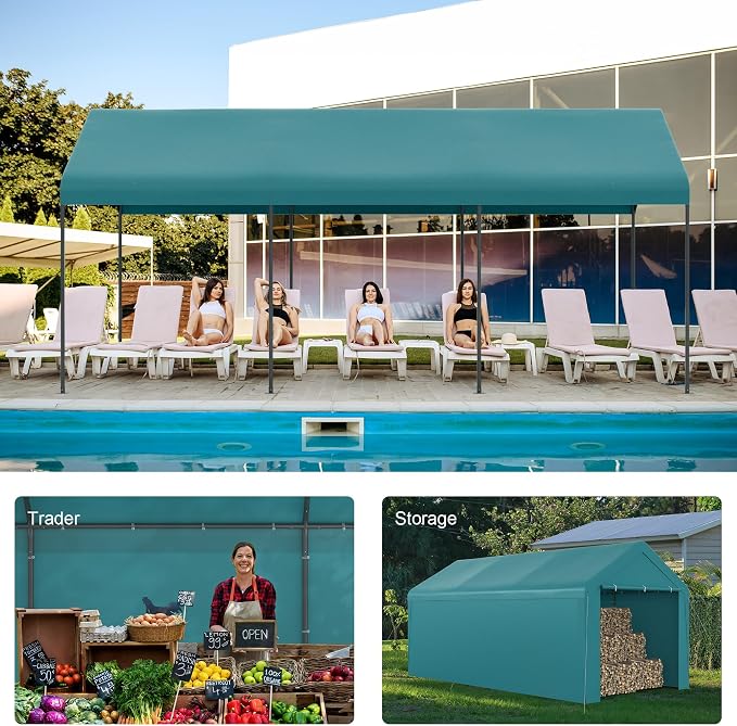 Carport, 10‘ x 20’ Heavy Duty Portable Garage All-Season Car Canopy w/Removable - Image 7