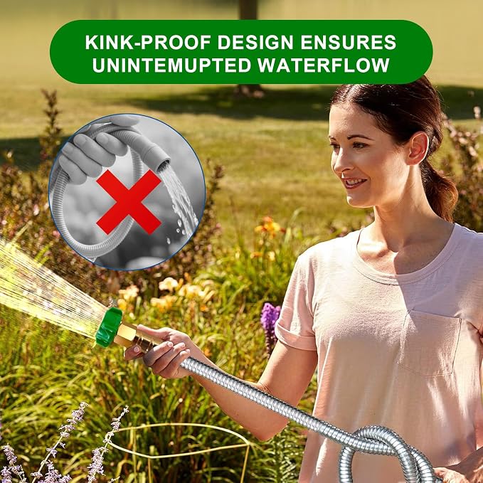 Metal Short Garden Hose 8 ft, Stainless Steel Water Hose Leader, Small Hose - Image 7