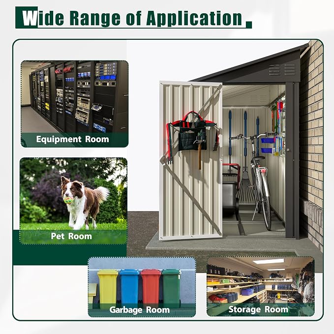 4x8 FT Outdoor Storage Shed, Lean to Metal Shed W/Floor Included, Garden - Image 8