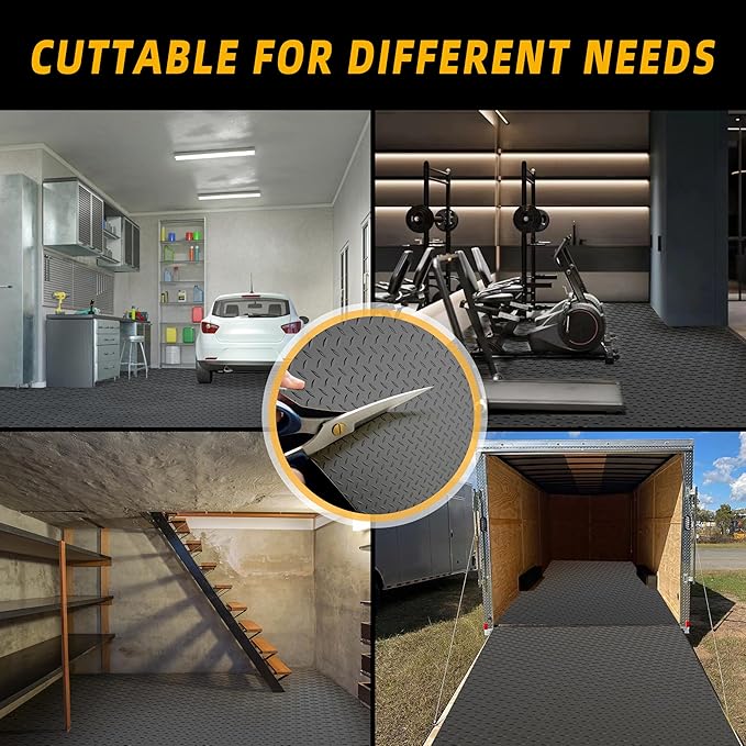 4x6 FT Garage Floor Mat, Thickned Diamond Plate Garage Flooring Roll 24sqtt PVC - Image 5