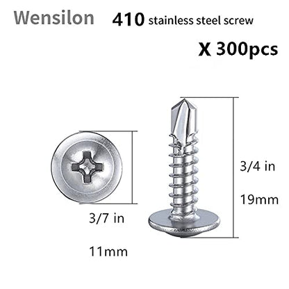 Wensilon（300pcs）#8×3/4”for Sheet Metal Self-Tapping Screws 410 Stainless Steel - Image 2