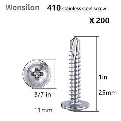 Wensilon（200pcs）#8×1”for Sheet Metal Self-Tapping Screws 410 Stainless Steel - Image 2