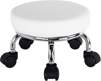 Modern Roller Seat PU Leather Low Round Rolling Stool 360 Swivel Small Stool by WKWKER