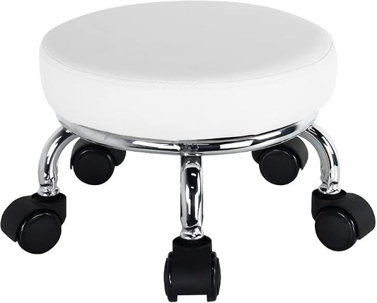 Modern Roller Seat PU Leather Low Round Rolling Stool 360 Swivel Small Stool by WKWKER