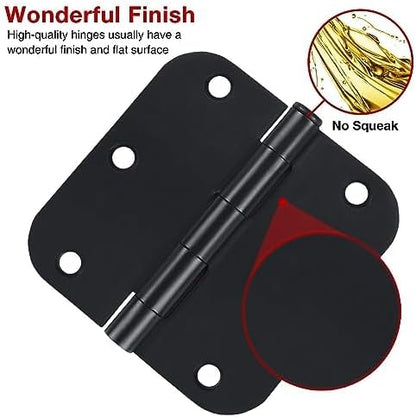 Rounded Door Hinges 3-1/2" x 3.5 inch, 5/8 Radius, Matte Black 3 ½ Inch 42 Pack - Image 2