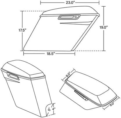 XFMT Motorcycle Vivid Black 5" Stretched Saddlebags Extended Hard Saddle Bags - Image 4