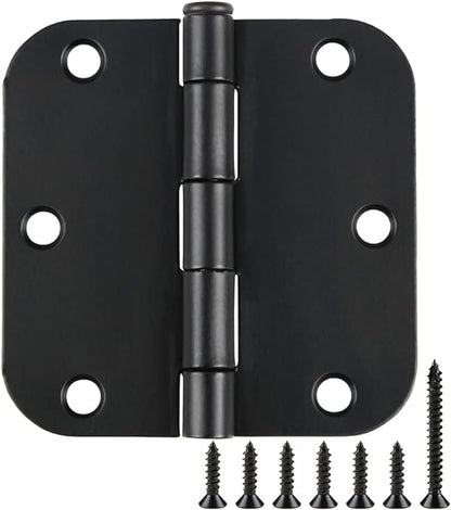 2 Pack Rounded Matte Black Door Hinges 3.5 Inch Interior Room Hardware 3 1/2" by TDCHINGES