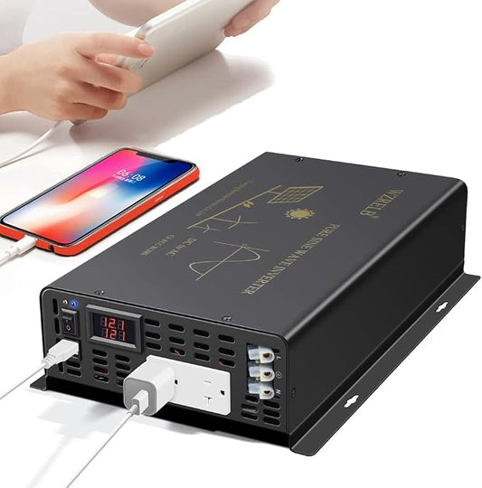 WZRELB 2500W Pure Sine Wave Power Inverter 12VDC to 120VAC 60HZ Dual AC Outlets by WZRELB