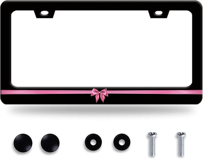 Pink License Plate Frame Cute License Plate Stainless Steel Black Funny License by GORSNKYE