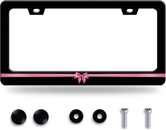 Pink License Plate Frame Cute License Plate Stainless Steel Black Funny License by GORSNKYE