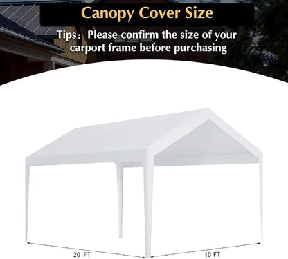 Rutile 10 x 20 FT Carport Replacement Cover, Heavy Duty Car Tarp Canopy Tent - Image 7