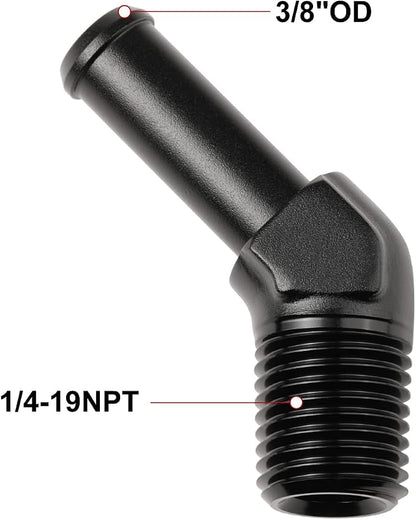 1/4 NPT Male to 3/8" Hose Barb Fitting Adapter 45 Degree Elbow Aluminum Black - Image 2