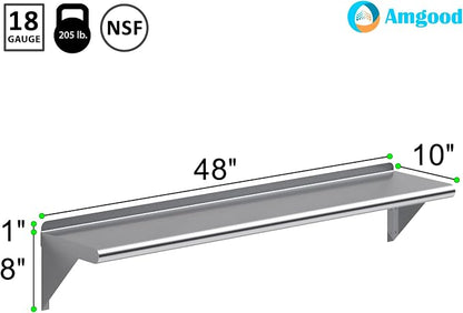 AmGood 48" Long X 10" Deep Stainless Steel Wall Shelf | NSF Certified | - Image 3