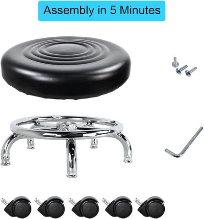 Modern Roller Seat PU Leather Low Round Rolling Stool 360 Swivel Small Stool - Image 7