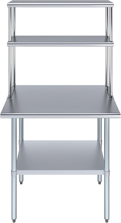 AmGood Stainless Steel Work Table Double Tier Overshelf | NSF - Image 2