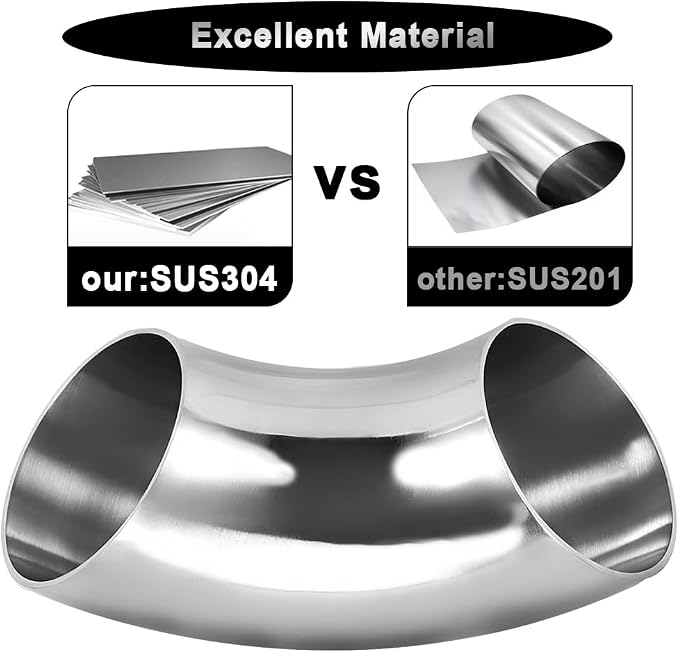 Cotonake OD 3.5 Inch 90 Degree SS304 Stainless Steel Bend Tube Exhaust Elbow - Image 4