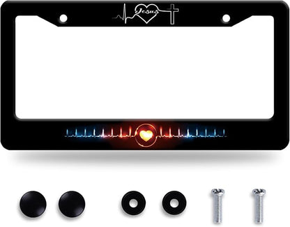 Jesus Heart Rate line License Plate Frame Christian Religious License Plate by BRAGHRTED