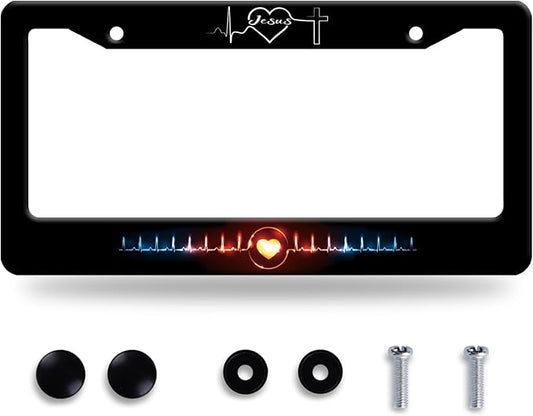 Jesus Heart Rate line License Plate Frame Christian Religious License Plate by BRAGHRTED