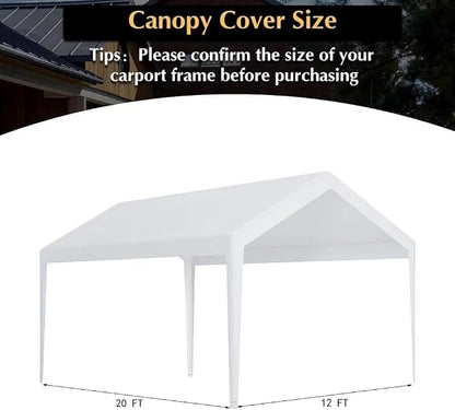 Rutile 12 x 20 FT Carport Replacement Cover, Heavy Duty Car Tarp Canopy Tent - Image 7