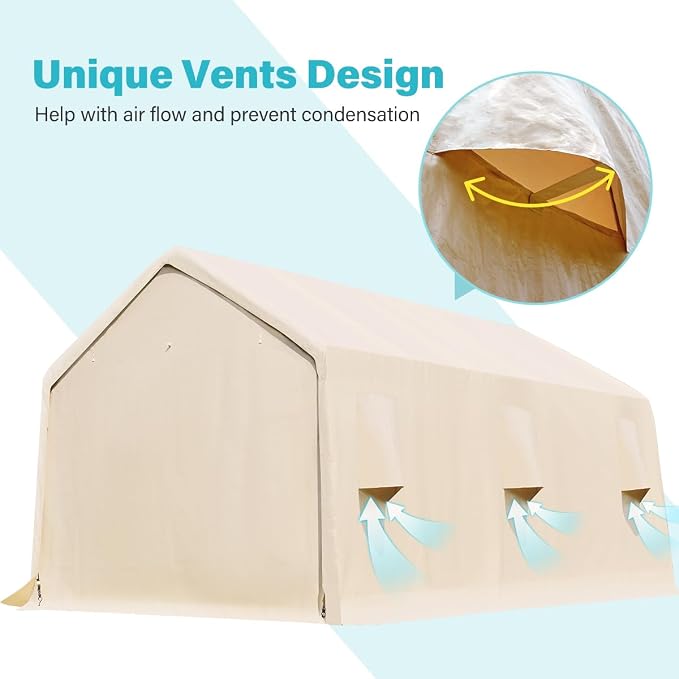 ADVANCE OUTDOOR 13x20 ft Carport 2 Roll up Doors & Vents Outdoor Portable - Image 2