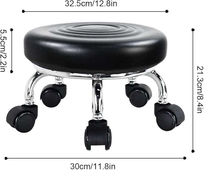 Modern Roller Seat PU Leather Low Round Rolling Stool 360 Swivel Small Stool - Image 3