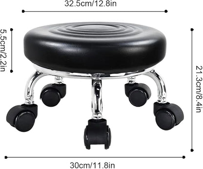 Modern Roller Seat PU Leather Low Round Rolling Stool 360 Swivel Small Stool - Image 3