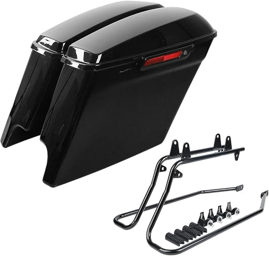 XFMT Vivid Black 5" Stretched Extended Saddlebags Hard Saddle Bags W/Black by XFMT