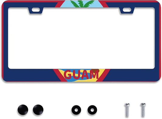 Personalise Guam Flag License Plate Frames Round Hole Guams License Plate Frame by Omw2fyb