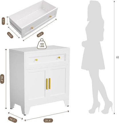 Metal Sideboard Cabinet with Big Drawers, Farmhouse Coffee Bar with One - Image 3
