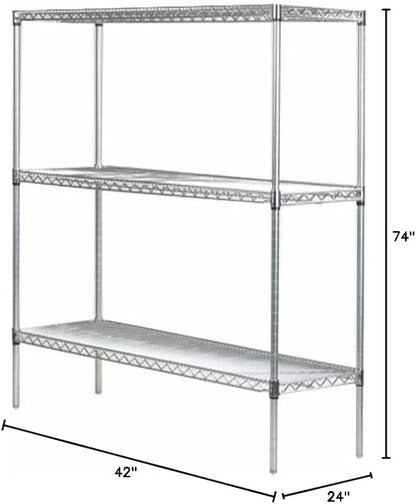 Omega 24" Deep x 42" Wide x 74" High 3 Tier Chrome Starter Shelving Unit - Image 2