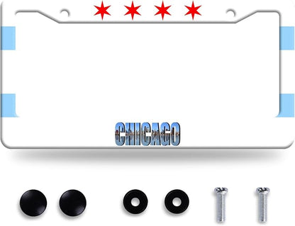 Chicago Flag License Plate Frame City Theme License Plate Stainless Steel Parts by GORSNKYE