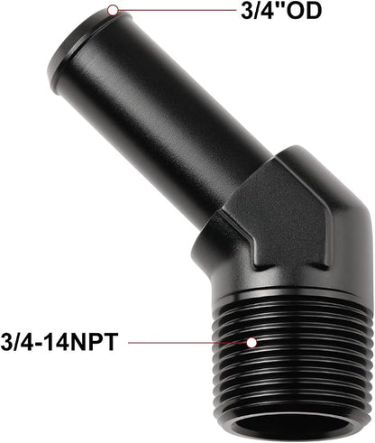 3/4 NPT Male to 3/4" Hose Barb Fitting Adapter 45 Degree Elbow Aluminum Black - Image 2
