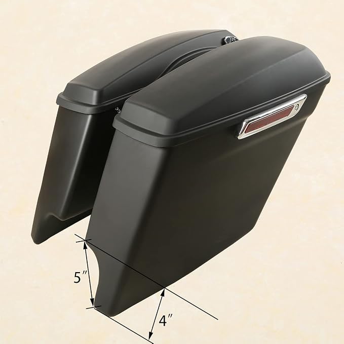 XFMT Matte Black 5" Stretched Extended Saddlebags Hard Saddle Bags W/Chrome - Image 4