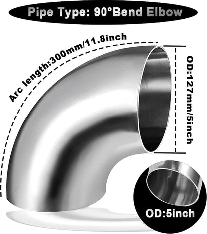 Cotonake OD 5 Inch 90 Degree SS304 Stainless Steel Bend Tube Exhaust Elbow Pipe - Image 2