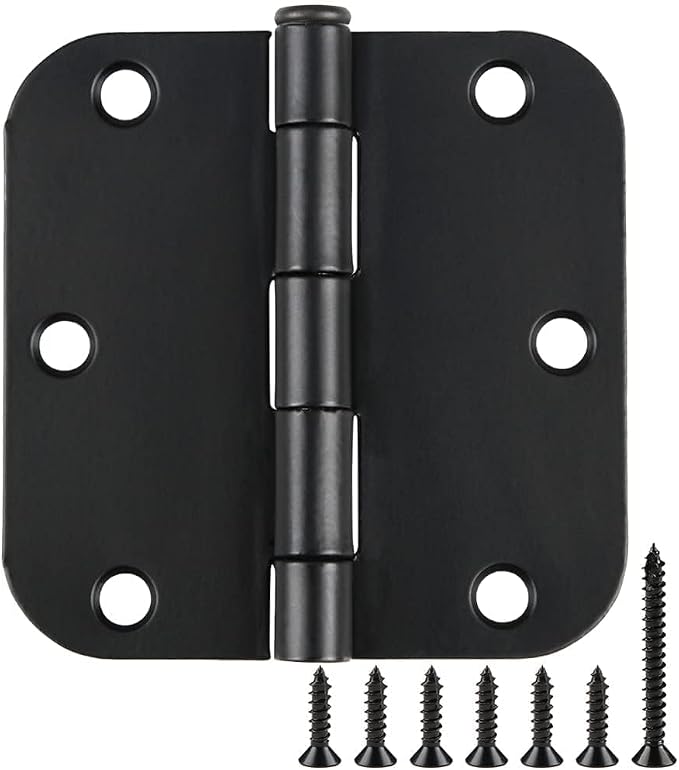 24 Pack Rounded Matte Black Door Hinges 3.5 inch x 3-1/2", 5/8 Radius Storage by TDCHINGES